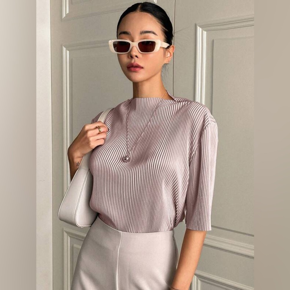 Shein Ribbed Mock Neck Tshirt Blouse